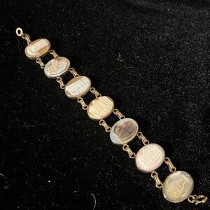 Antique Carved Cameo Bracelet of 7 World's Architectural Wonders 14K Gold Filled